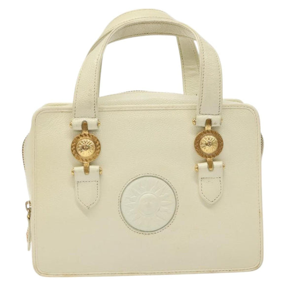 VERSACE Hand Bag Leather White Gold Auth bs26384