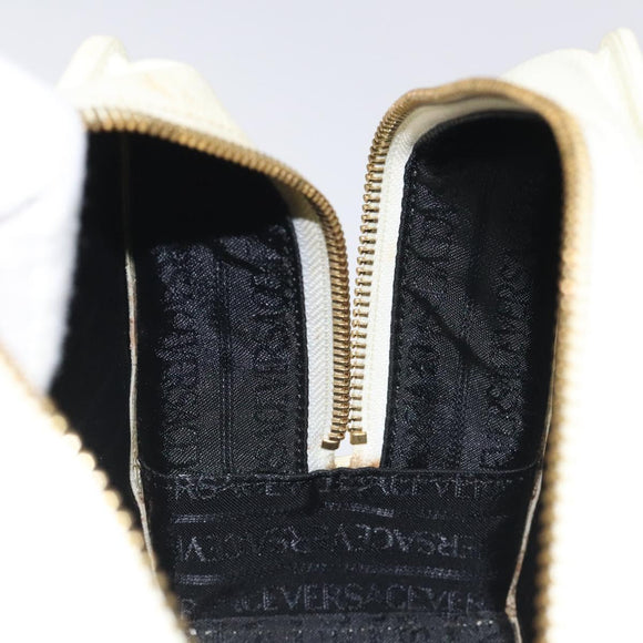 VERSACE Hand Bag Leather White Gold Auth bs26384