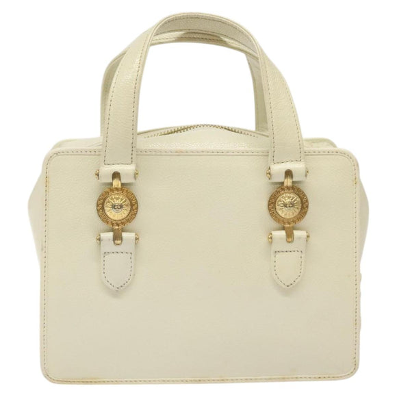 VERSACE Hand Bag Leather White Gold Auth bs26384