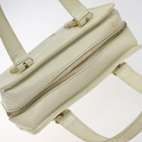 VERSACE Hand Bag Leather White Gold Auth bs26384