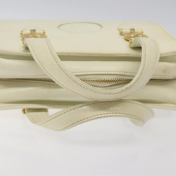 VERSACE Hand Bag Leather White Gold Auth bs26384