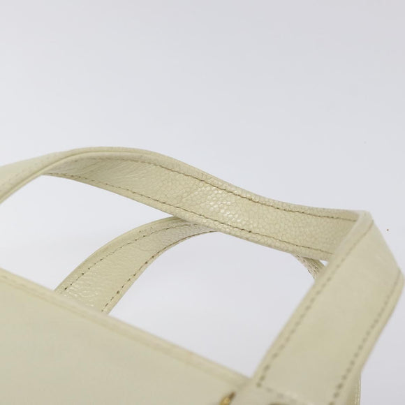 VERSACE Hand Bag Leather White Gold Auth bs26384