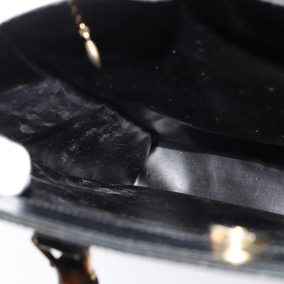 GUCCI Bamboo Hand Bag Leather Black Gold 002 1186 0259 Auth bs26393