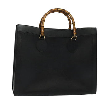 GUCCI Bamboo Hand Bag Leather Black Gold 002 1186 0259 Auth bs26393