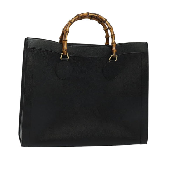 GUCCI Bamboo Hand Bag Leather Black Gold 002 1186 0259 Auth bs26393