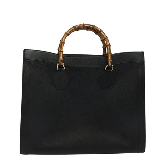GUCCI Bamboo Hand Bag Leather Black Gold 002 1186 0259 Auth bs26393