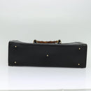 GUCCI Bamboo Hand Bag Leather Black Gold 002 1186 0259 Auth bs26393-5