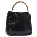 GUCCI Bamboo Hand Bag Enamel Black Gold 001 1014 1638 0 Auth bs26395-1