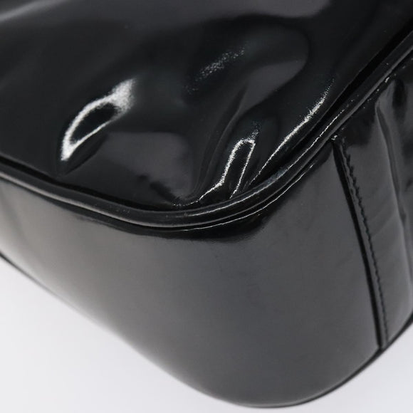 GUCCI Bamboo Hand Bag Enamel Black Gold 001 1014 1638 0 Auth bs26395