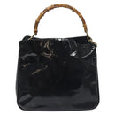 GUCCI Bamboo Hand Bag Enamel Black Gold 001 1014 1638 0 Auth bs26395-13