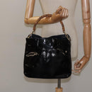GUCCI Bamboo Hand Bag Enamel Black Gold 001 1014 1638 0 Auth bs26395-20