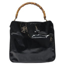 GUCCI Bamboo Hand Bag Enamel Black Gold 001 1014 1638 0 Auth bs26395-2