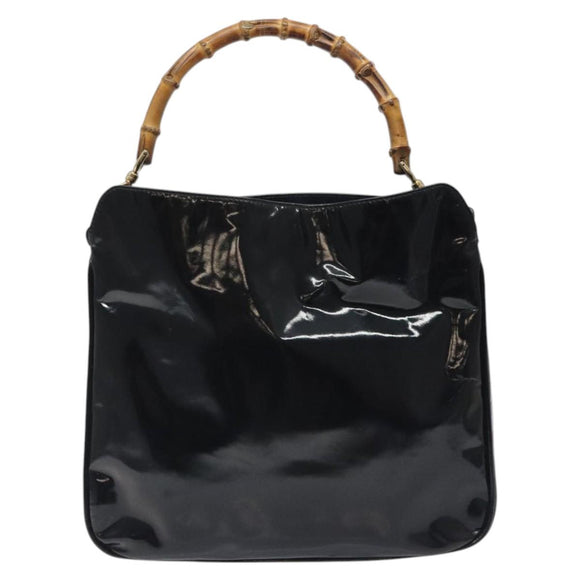 GUCCI Bamboo Hand Bag Enamel Black Gold 001 1014 1638 0 Auth bs26395