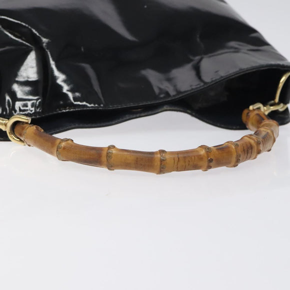 GUCCI Bamboo Hand Bag Enamel Black Gold 001 1014 1638 0 Auth bs26395