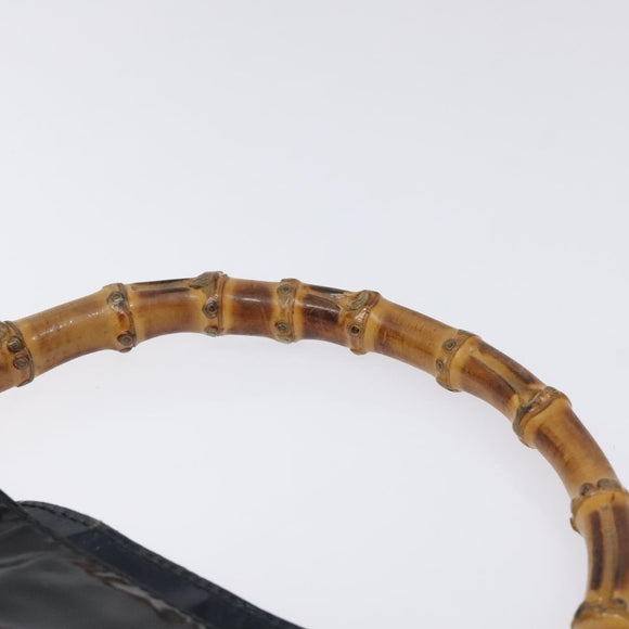 GUCCI Bamboo Hand Bag Enamel Black Gold 001 1014 1638 0 Auth bs26395