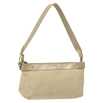 Salvatore Ferragamo Gancini Shoulder Bag Canvas Beige Gold Auth bs26398