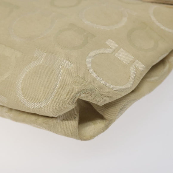 Salvatore Ferragamo Gancini Shoulder Bag Canvas Beige Gold Auth bs26398