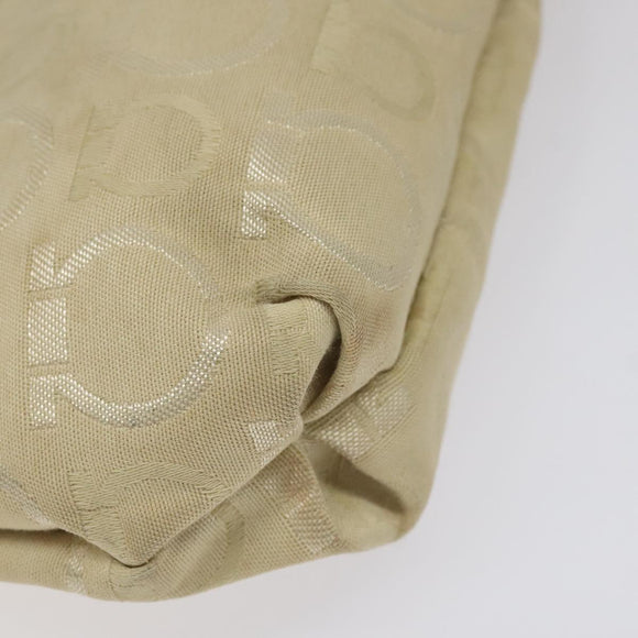 Salvatore Ferragamo Gancini Shoulder Bag Canvas Beige Gold Auth bs26398