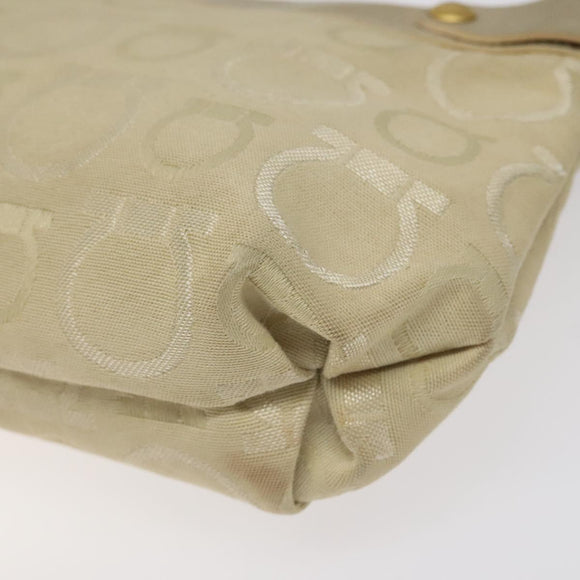 Salvatore Ferragamo Gancini Shoulder Bag Canvas Beige Gold Auth bs26398