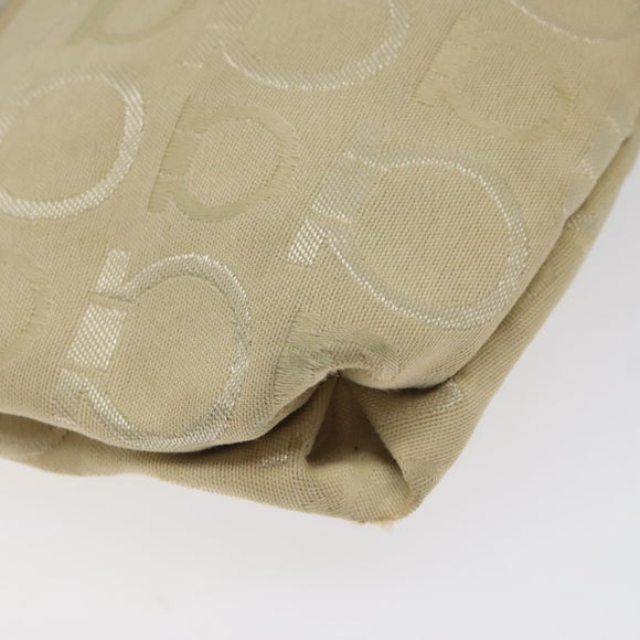 Salvatore Ferragamo Gancini Shoulder Bag Canvas Beige Gold Auth bs26398