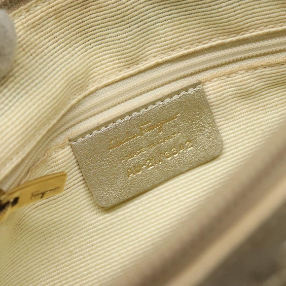 Salvatore Ferragamo Gancini Shoulder Bag Canvas Beige Gold Auth bs26398