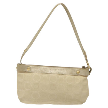 Salvatore Ferragamo Gancini Shoulder Bag Canvas Beige Gold Auth bs26398 - 0