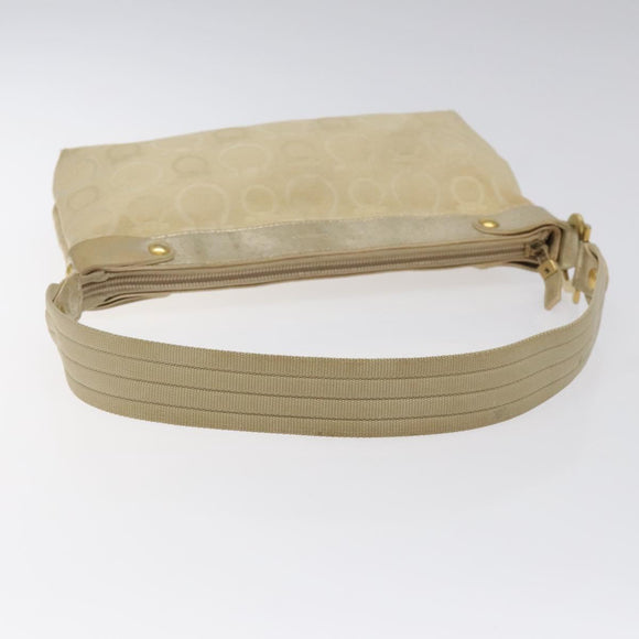 Salvatore Ferragamo Gancini Shoulder Bag Canvas Beige Gold Auth bs26398