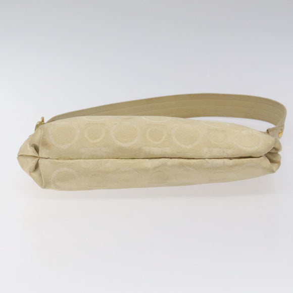 Salvatore Ferragamo Gancini Shoulder Bag Canvas Beige Gold Auth bs26398