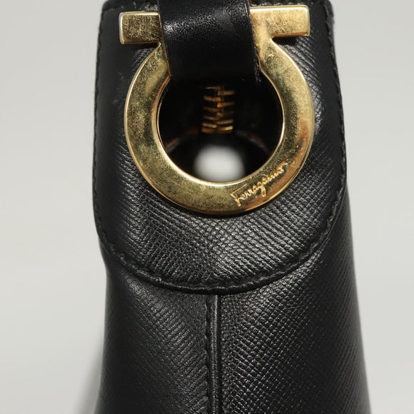 Salvatore Ferragamo Shoulder Bag Leather Black Gold Auth bs26401