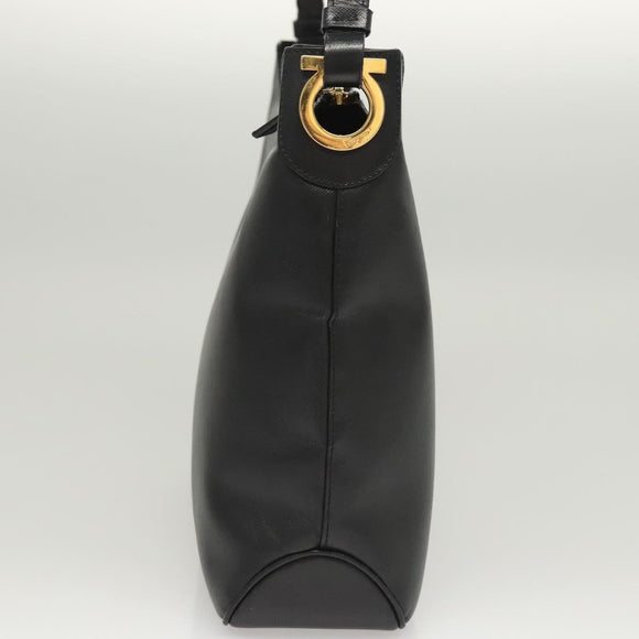 Salvatore Ferragamo Shoulder Bag Leather Black Gold Auth bs26401