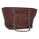 CHANEL Chain Shoulder Bag Lamb Skin Brown Silver CC Auth bs26406-1