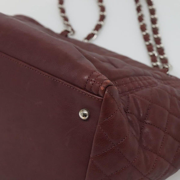 CHANEL Chain Shoulder Bag Lamb Skin Brown Silver CC Auth bs26406