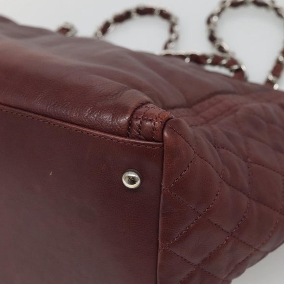 CHANEL Chain Shoulder Bag Lamb Skin Brown Silver CC Auth bs26406