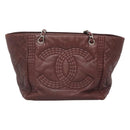 CHANEL Chain Shoulder Bag Lamb Skin Brown Silver CC Auth bs26406-2