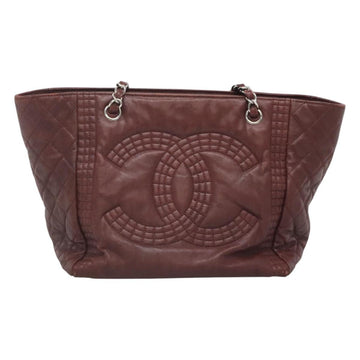 CHANEL Chain Shoulder Bag Lamb Skin Brown Silver CC Auth bs26406 - 0