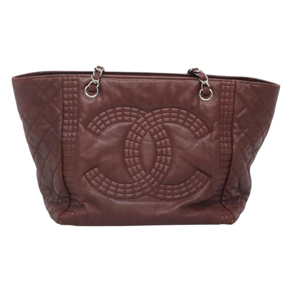 CHANEL Chain Shoulder Bag Lamb Skin Brown Silver CC Auth bs26406