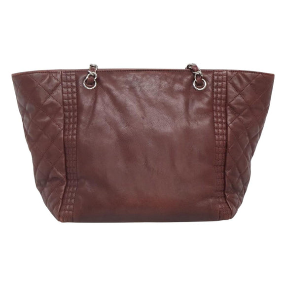 CHANEL Chain Shoulder Bag Lamb Skin Brown Silver CC Auth bs26406