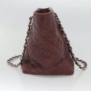 CHANEL Chain Shoulder Bag Lamb Skin Brown Silver CC Auth bs26406-5