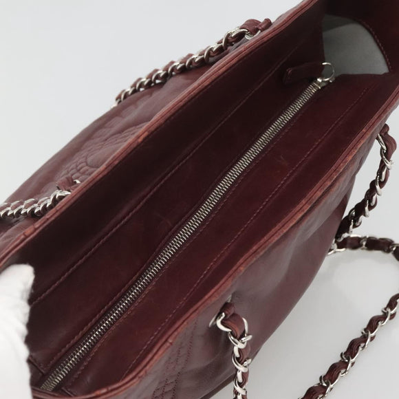 CHANEL Chain Shoulder Bag Lamb Skin Brown Silver CC Auth bs26406