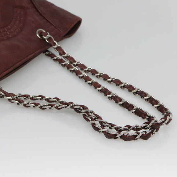 CHANEL Chain Shoulder Bag Lamb Skin Brown Silver CC Auth bs26406