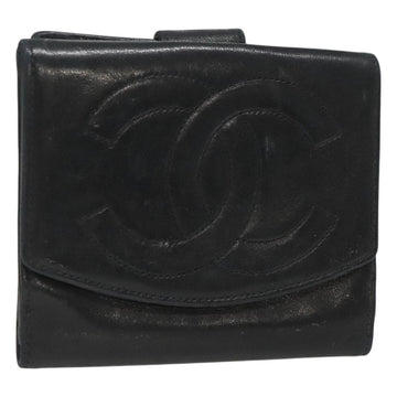 CHANEL Bifold Wallet Lamb Skin Black CC Auth bs26407