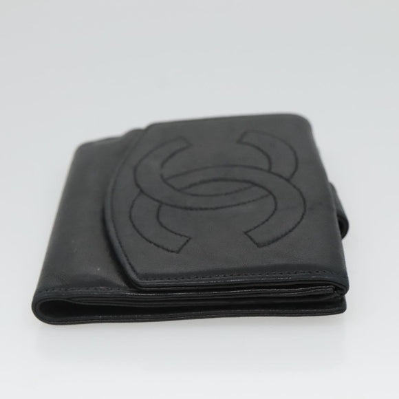 CHANEL Bifold Wallet Lamb Skin Black CC Auth bs26407