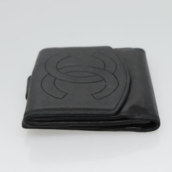 CHANEL Bifold Wallet Lamb Skin Black CC Auth bs26407