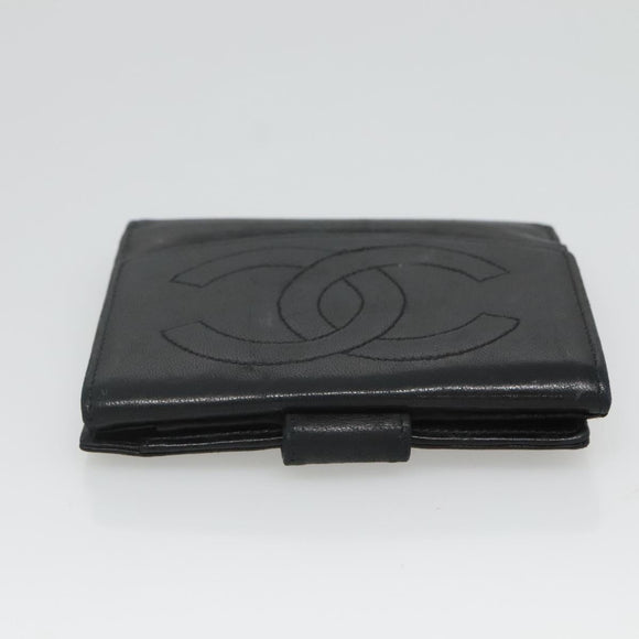 CHANEL Bifold Wallet Lamb Skin Black CC Auth bs26407