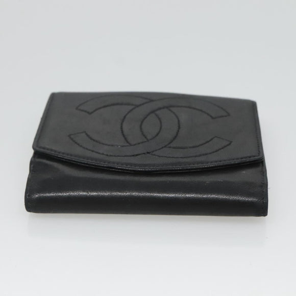 CHANEL Bifold Wallet Lamb Skin Black CC Auth bs26407