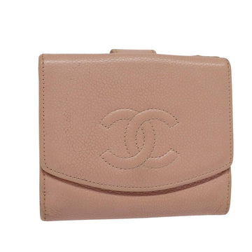 CHANEL Bifold Wallet Caviar Skin Pink CC Auth bs26408