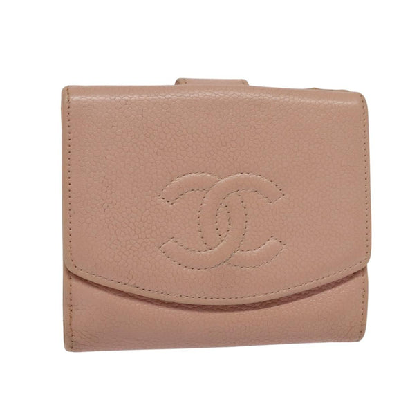 CHANEL Bifold Wallet Caviar Skin Pink CC Auth bs26408