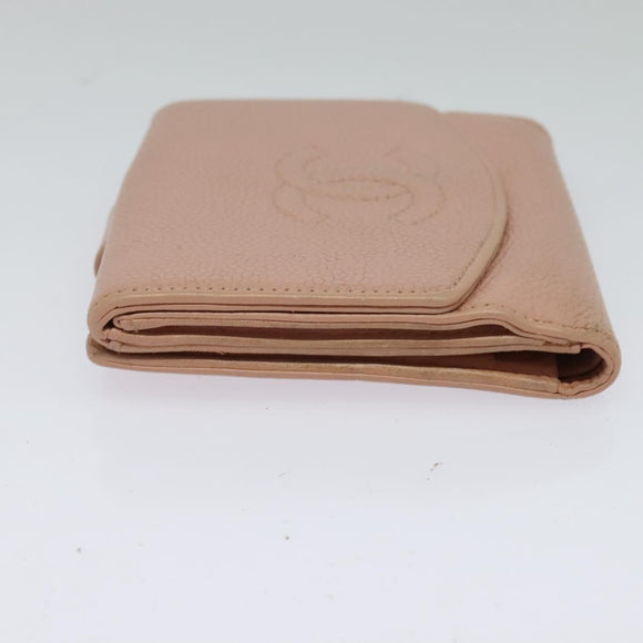 CHANEL Bifold Wallet Caviar Skin Pink CC Auth bs26408