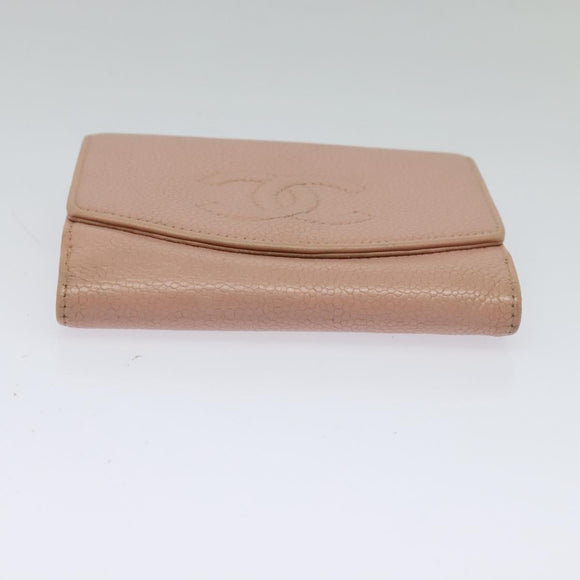 CHANEL Bifold Wallet Caviar Skin Pink CC Auth bs26408