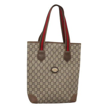 GUCCI GG Plus Supreme Web Sherry Line Tote Bag PVC Beige Red Auth bs26416